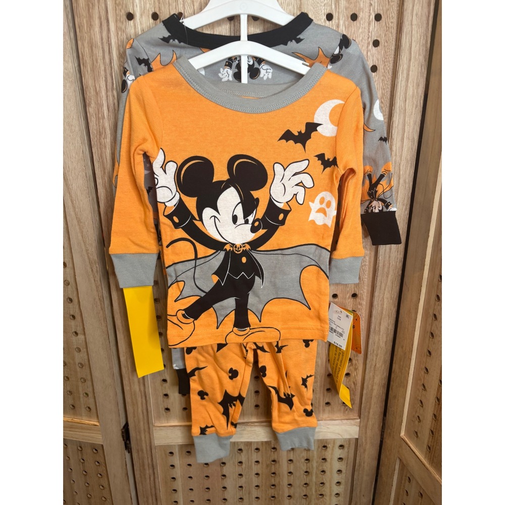 Disney Mickey Mouse Halloween Pajamas 2-Pack Vampire Bats Orange Grey 12M New